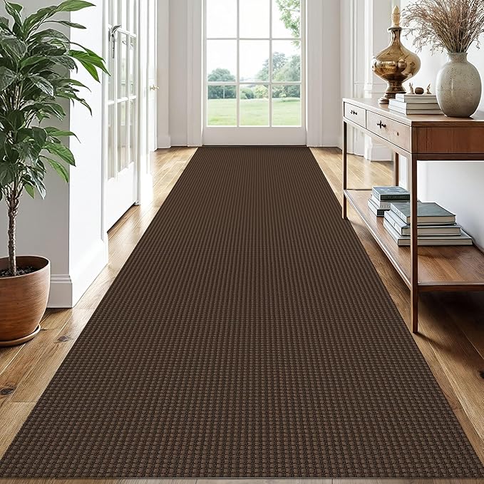 EARTHALL Runner Rug 3x14 Ft Washable Runners for Hallways Extra Long Woven Non Slip Entryway Runner Braided Kitchen Runner Indoor Outdoor Carpet Runners for Stair, Hall, Foyers, Brown