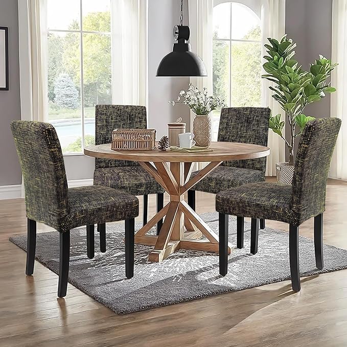 Sufdari Dining Chair Covers,Kitchen Chair Cover,Parsons Chair Slipcover,Spandex Chair Protectors for Dining Room Stretch Chairs Cover Set of 8 -Hemp Coffee