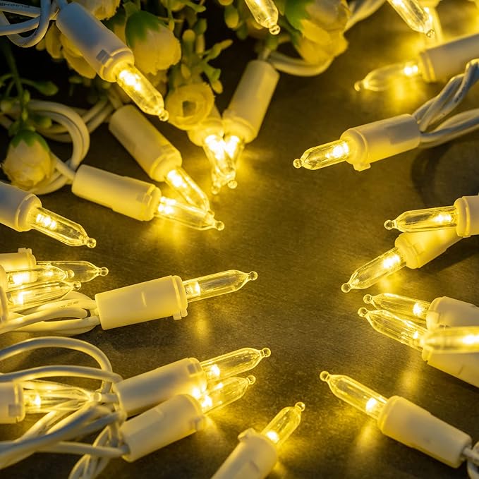 YULETIME 200 Warm White LED Christmas Lights, 66 Feet White Wire UL Certified Commercial Grade Holiday String Light Set