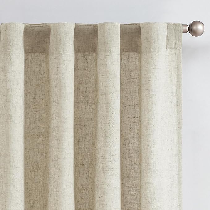 jinchan Oat Lined Linen Blend Curtain for Living Room 90 Inch Length 2 Panels Curtains for Sliding Glass Doors, 50 Inch Wide Farmhouse Drapes with Rod Pocket Back Tab(50W x 90L, Oat)
