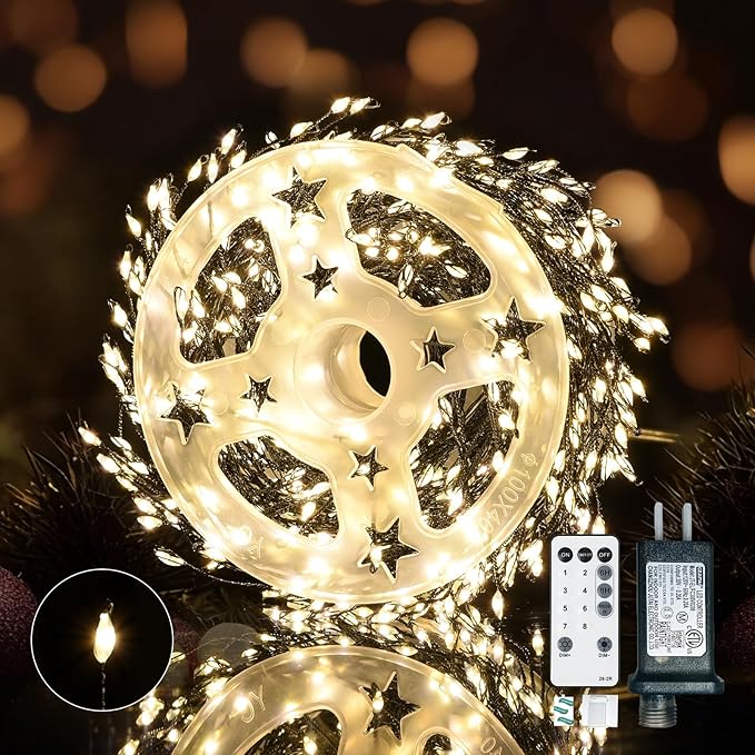 Dailyart Plug in 500 Led Fairy Lights with Remote 42Ft Fairy Lights with Timer Waterproof for Bedroom Wreath Party Window Wedding Decoration Warm White Black Wire