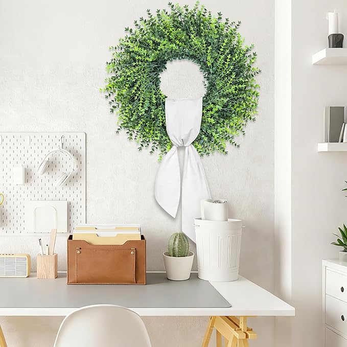 28In Large Boxwoods Door Wreaths for Front Door Spring Summer Outside All Season Green Year Round Artificial Greenery Wreath for Wall Window Rustic Farmhouse Home Outdoor Indoor Decorations