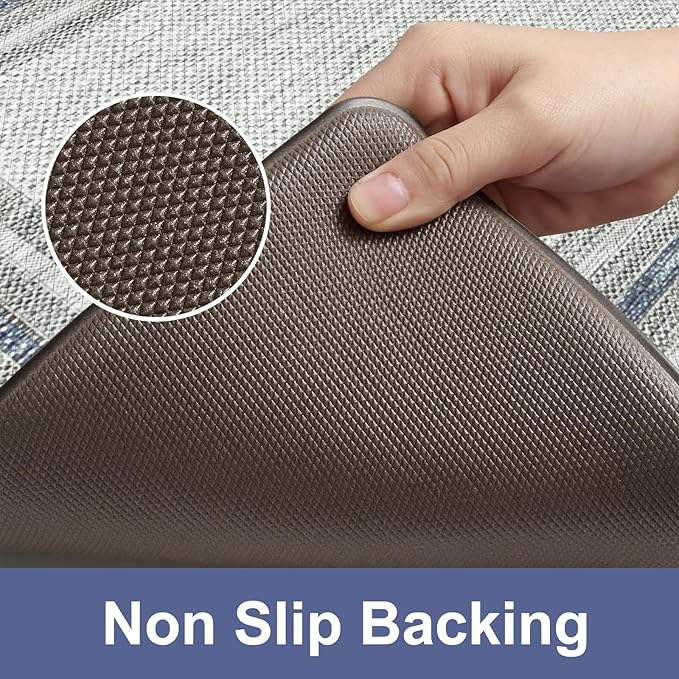 KIMODE Farmhouse Kitchen Runner Rug,17.3" x 59" Anti Fatigue Kitchen Mats for Floor Cushioned,Non-Skid Waterproof Kitchen Floor Standing Mat for Front Sink,Laundry Room,Blue and Gray
