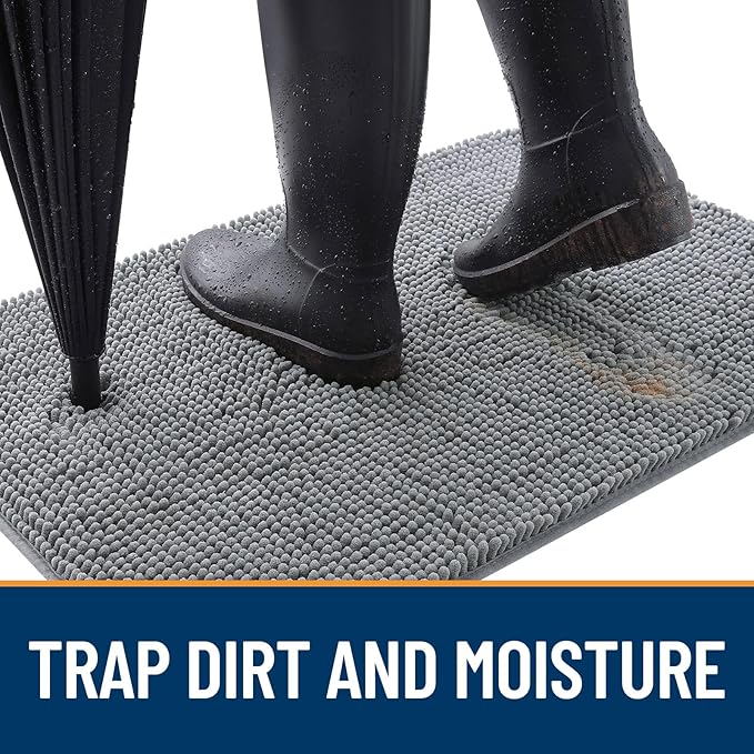 OLANLY Dog Door Mat for Muddy Paws 70x46, Absorbs Moisture and Dirt, Absorbent Non-Slip Washable Doormat, Quick Dry Chenille Mud Mat for Dogs, Entry Indoor Entryway Carpet for Inside Floor, Grey