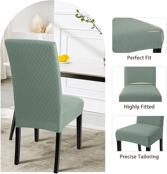 SearchI Dining Room Chair Covers Set of 6, Stretch Jacquard Parsons Chair Slipcovers Removable Washable Kitchen Chair Protector Cover for Dining Room, Hotel, Ceremony (Sage Green Rhombus)