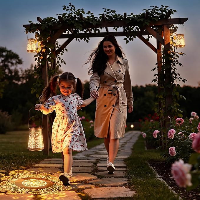 4 Pack Solar Lanterns Outdoor Waterproof Birthday Gifts for Women Mom Grandma, Hollowed-Out Metal Sunflower Hanging Solar Lantern Lights Outdoor Decor, 2 Modes Lights Decor for Yard, Patio
