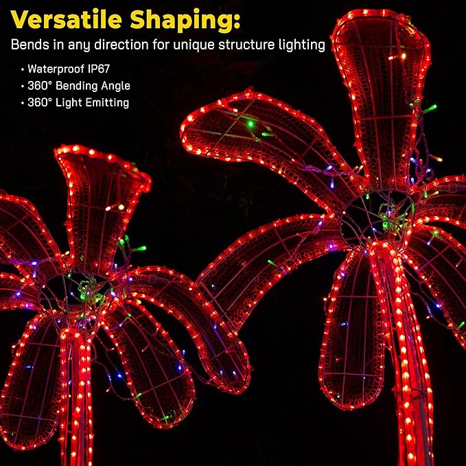 WYZworks 288LEDs, 25ft LED Outside Rope Lights, Waterproof Permanent Outdoor ETL Certified Connectable Clear Tube, Christmas Palm Tree Holiday Decorative Landscape Patio Accent Lighting - Red