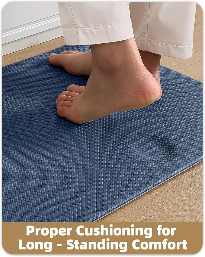 Color&Geometry Anti Fatigue Cushion Padded Kitchen Mat for Floor - 17x29+17x59,Easy Clean, Waterproof & Oil Proof, Anti Slip, Foam Rubber Runner Rug for Front Sink Comfort Standing, Blue Set of 2