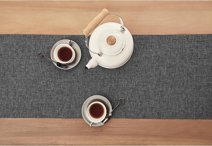 Solino Home Linen Table Runner 48 Inches - 100% Pure Linen Charcoal Grey Table Runner 14 x 48 Inch Ideal for Dresser and Coffee Tables - Athena - Winter
