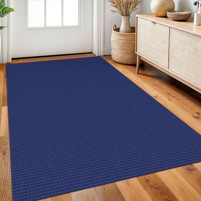 Braided Area Rug 3x5 Ft Washable Rugs for Entryway Throw Rugs Rubber Backed Boho Door Mat Indoor Entrance Cotton Kitchen Mats Woven Front Door Carpet for Foyer Living Room, Royal Blue/Navy