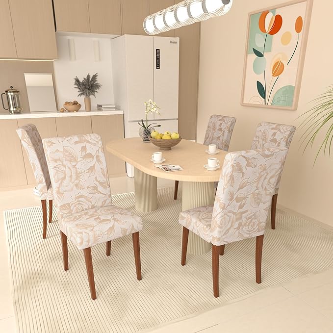 Stretch Dining Chair Covers Set of 6,Floral Print Chair Covers,Soft Removable Washable,Pet Friendly Furniture Protector,Universal Chair Slipcovers for Home, Kitchen,Ceremony Dining Room Seat