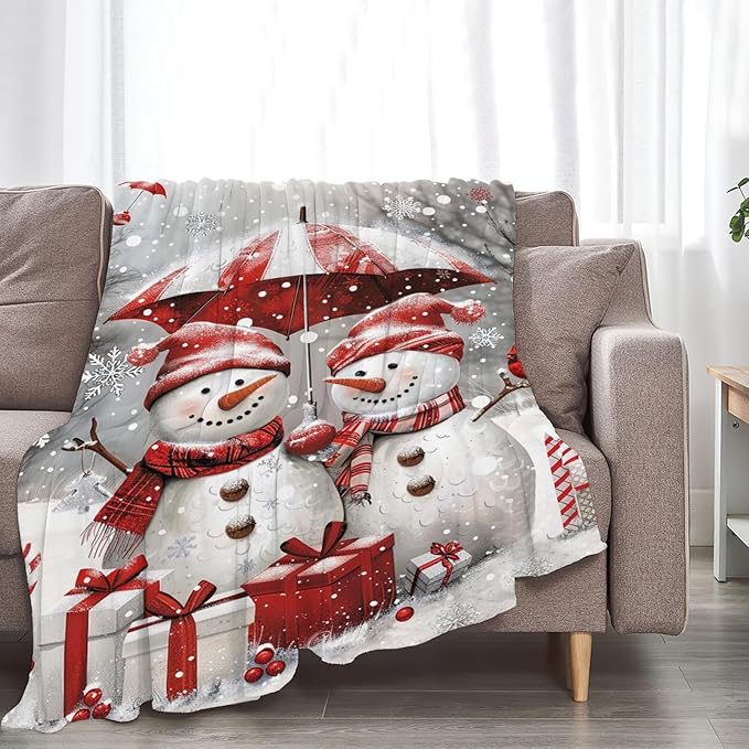 Tijuboni Snowman Throw Blanket for Girls Boys Women Men Kids Adults Soft Flannel Fleece Blanket for Couch Sofa Bed Home Decor 50"x60"