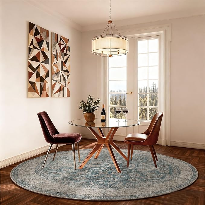 4x4 Round Living Room Rug: Washable Bedroom Rug Stain Resistant Boho Rug Non Slip Low Pile Small Carpet for Bedroom Kitchen Entryway Living Room Bedside Office Dorm Kids Room Entrance