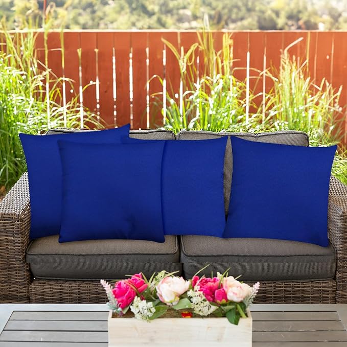 Covers & All Premium Square Throw Pillow Inserts with Covers Set of 4, 12 x 12 Inches Blue, Decorative Cushions for Couch Sofa Home Decor Office Travel UV Resistant Waterproof Soft Cushions Pillows