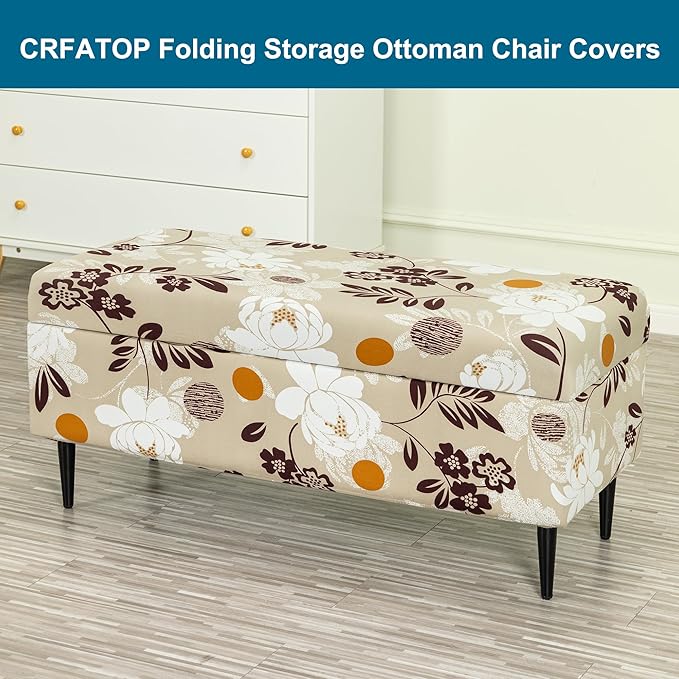 CRFATOP Printed Rectangle Ottoman Stool Cover Stretch Folding Storage Footstool Bench Slipcovers Upholstered Foot Chest Chair Covers Washable Entryway Furniture Protector with Elastic Bands,L,05