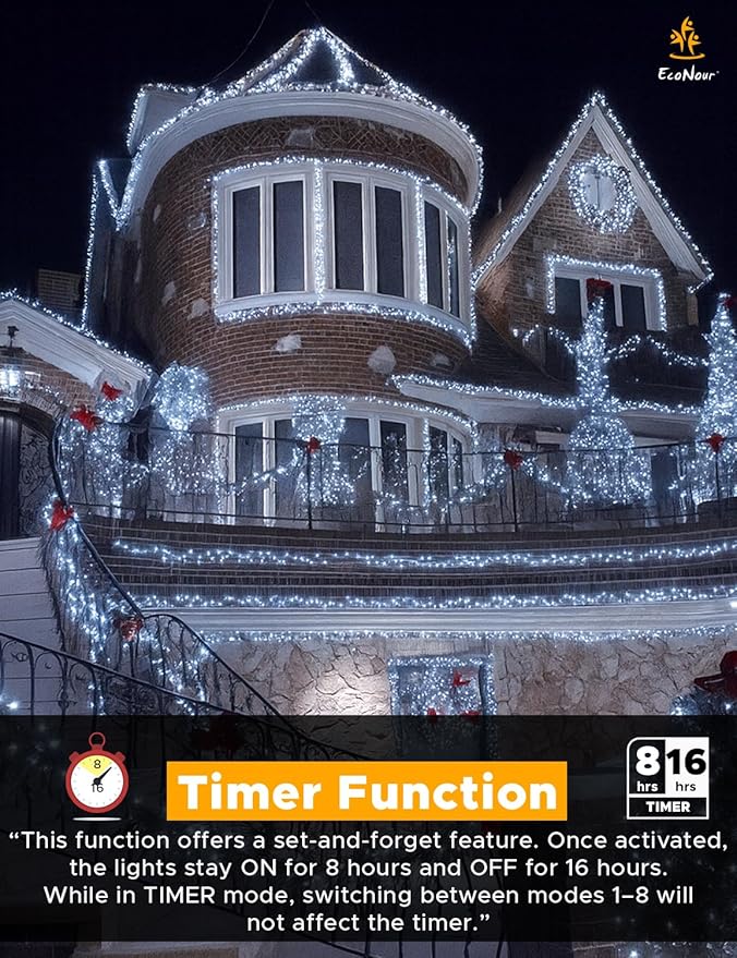 EcoNour 29.5 Ft 720 LED Cluster Twinkle Lights for Christmas Tree, 8 Modes String Lights for Decoration with Timer and Memory Function, Elegant Cool White Fairy Lights for Magical Home & Indoor