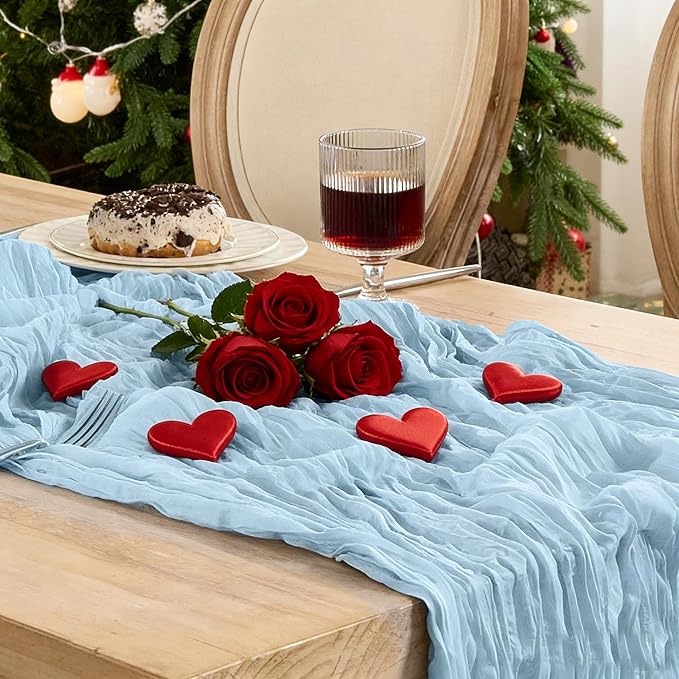 6 Pack Cheesecloth Table Runner 120 Inch Boho Rustic Gauze 10 FT Dusty Blue Cheese Cloths Table Runners Decorations for Spring Summer Birthday Party Baby Shower Wedding Holiday Home Decor