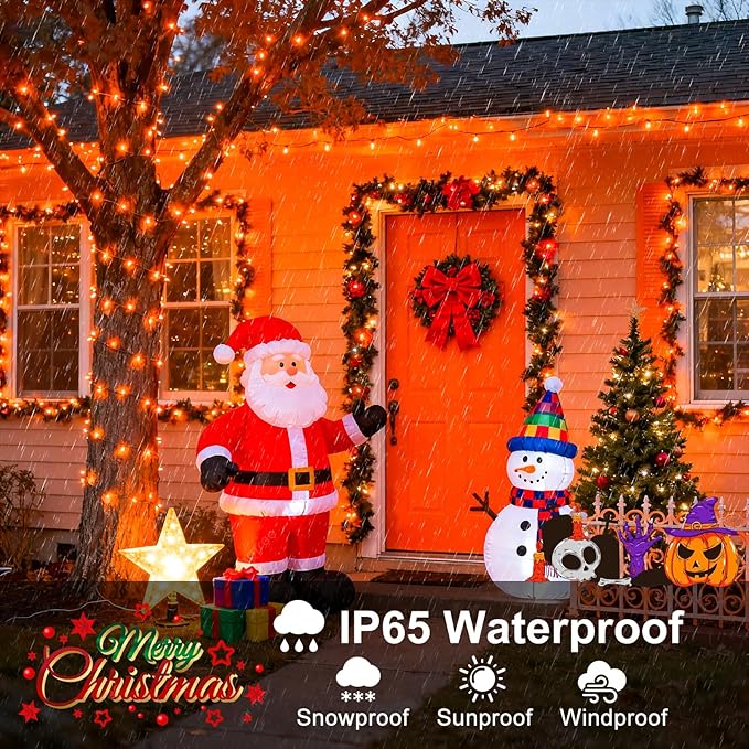 Orange Christmas Lights Outdoor, 66FT 200 LED String Lights for Outside with 8 Modes Waterproof, Plug in Connectable Twinkle Light Green Wire for Indoor Garden Tree Patio Party Decorations