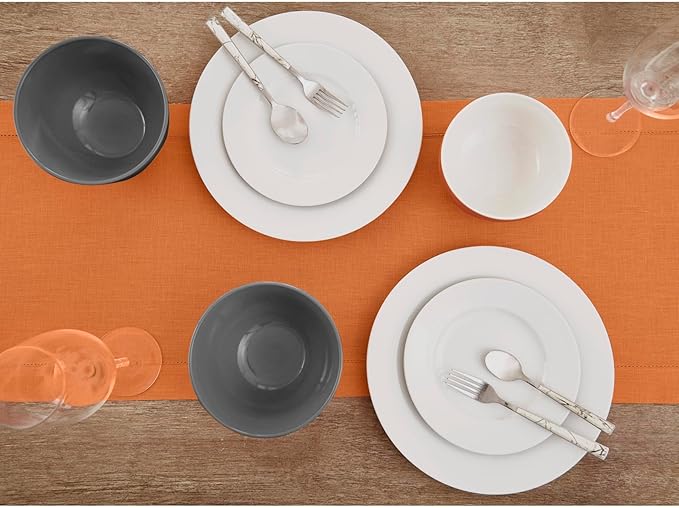 Solino Home Linen Hemstitch Table Runner 108 Inches Long - 100% Pure Linen Pumpkin Table Runner 14 x 108 Inch - Classic Hemstitch