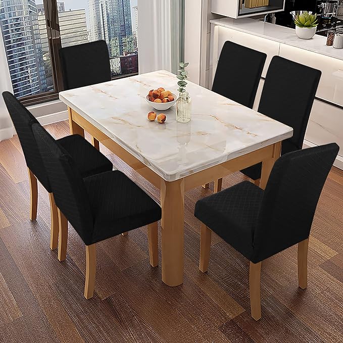 Genina Waterproof Chair Covers for Dining Room Dining Chair Covers Kitchen Parsons Chair Covers (Black, 4 PCS)