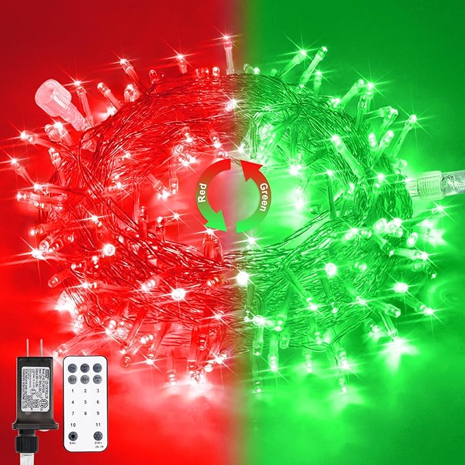 JMEXSUSS 100 LED Red & Green Christmas Lights Plug in, Christmas String Lights Indoor, 33ft Connectable Color Changing Light Outdoor for Party Decor