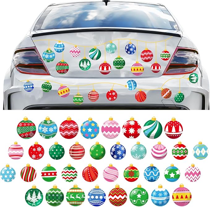 Cinrobiye 9 Sheets Christmas Snowball Window Clings Winter Christmas Car Refrigerator Decorations Stickers Door Window Seasons Decals for Holiday Xmas Christmas Home Kitchen Living Room