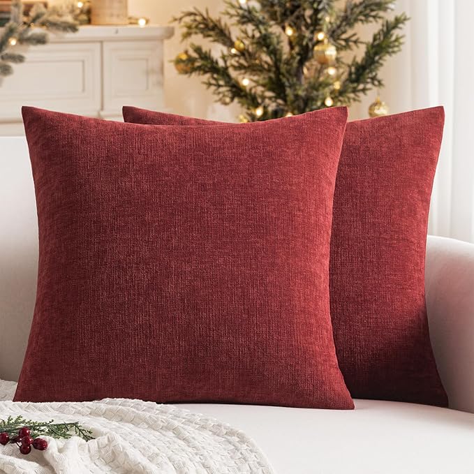 MIULEE Wine Red Couch Pillow Covers 20x20 Inch, Set of 2 Soft Decorative Square Throw Pillow Covers Christmas Farmhouse for Sofa Living Room Bed