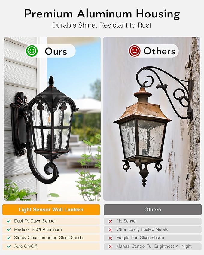 VIANIS Outdoor Wall Light, Oil Rubbed Bronze Porch Lights Outdoor, Dusk to Dawn Outside Lantern Fixtures Wall Mount, 100% Aluminum Exterior Lighting Fixtures for House, Garden, Patio, Entryway