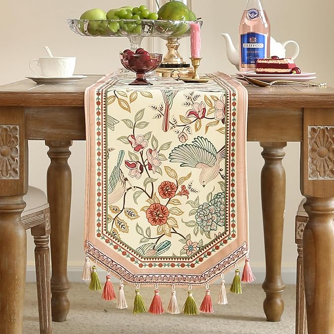 patdrea Velvet French Table Runner Farmhouse for Home Kitchen Dining Decor Parties Family Dinners Wedding 12"*63"