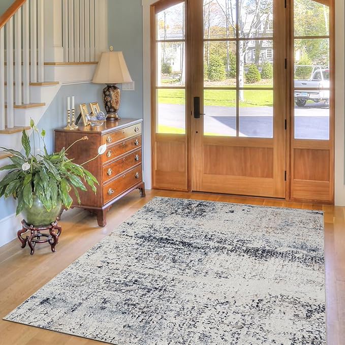 Area Rug 9×12, Large Vintage Boho Rug,Ultra-Soft Low Pile, Washable, Non Slip,Stain Resistant, Printed Carpet for Living Room Bedrooms Playroom Office Kitchen, Blue/Abstract