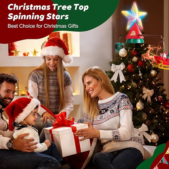 Christmas Tree Topper Spinning Star Animated Funny Xmas Decoration with Musicians Lamplight for Indoor Office Home Classroom Party Decor