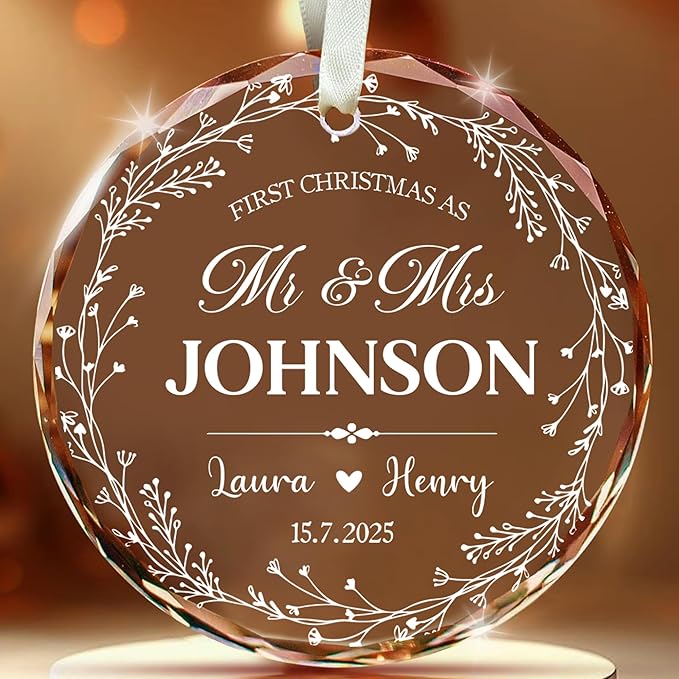 First Christmas Married Ornament 2025 Custom Photo Name Date - Mr and Mrs Personalized Wedding Ornament Gift for Newlyweds