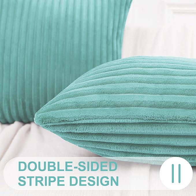 Simmore Decorative Fall Throw Pillow Covers 16x16 Set of 2, Soft Plush Flannel Double-Sided Fluffy Couch Pillow Covers for Sofa Living Room, Aqua Haze
