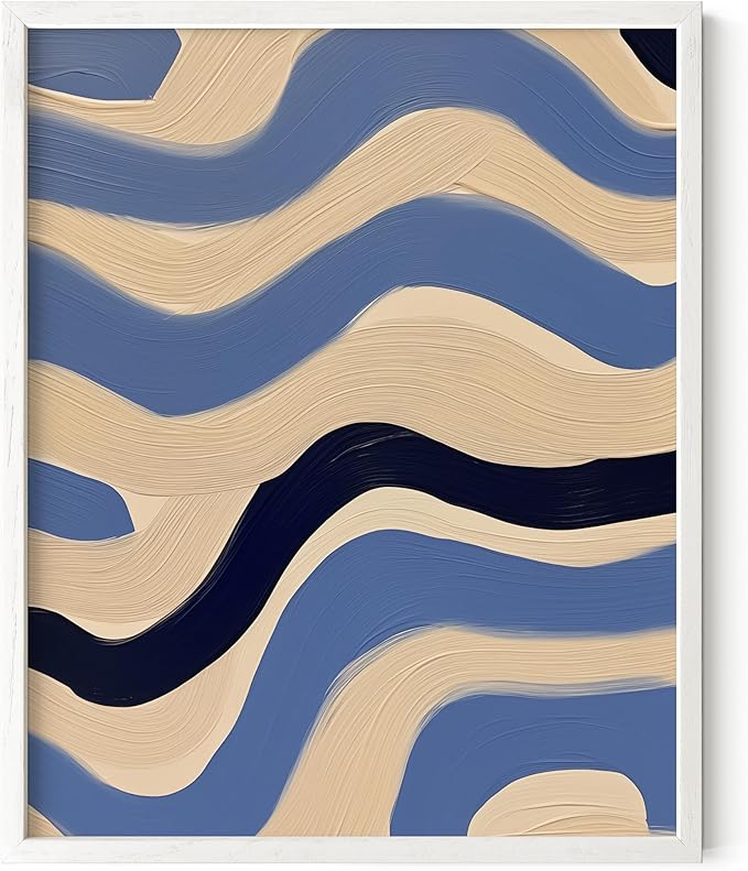 HAUS AND HUES Modern Abstract Wall Art - Blue and Green Living Room Art, Modern Artwork for Walls, Minimalist Picture for Living Room(Blue Abstract Pattern 4, White Frame, 8x10)