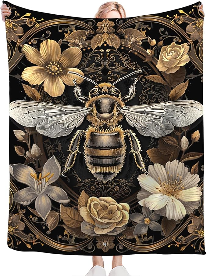 Tijuboni Bee Throw Blanket Bee Gifts for Women Men Girls Boys Kids Adults Soft Flannel Fleece Blanket for Couch Sofa Bed Home Decor 40"x50"