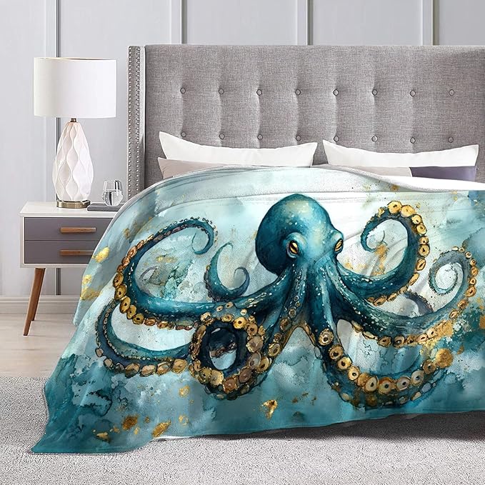 Tijuboni Octopus Throw Blanket Ocean Gifts for Girls Boys Women Men Kids Adults Soft Flannel Fleece Blanket for Couch Sofa Bed Home Decor 60"x80"