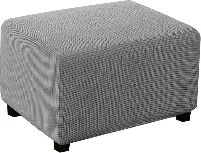 Turquoize Stretch Ottoman Cover Ottoman Slipcover Sofa Cover Footstool Protector Storage Ottoman Covers Furniture Protector Soft Rectangle slipcover with Elastic Bottom (X-Large, Dove)