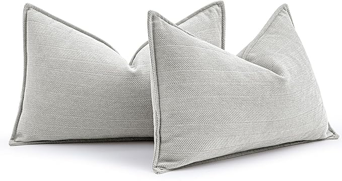MIULEE Pack of 2 Light Grey Decorative Lumbar Pillow Covers 12x20 Inch Soft Chenille Luxurious Couch Throw Pillows Farmhouse Cushion Covers with Elegant Design for Sofa Bedroom Living Room Home Decor