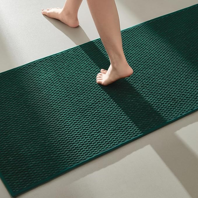 Bathroom Runner Rugs, Long Bath Mat Runner Washable Thin Quick Dry Low Pile Bathroom Runner Rugs Non Slip, Dark Green 16"x60"
