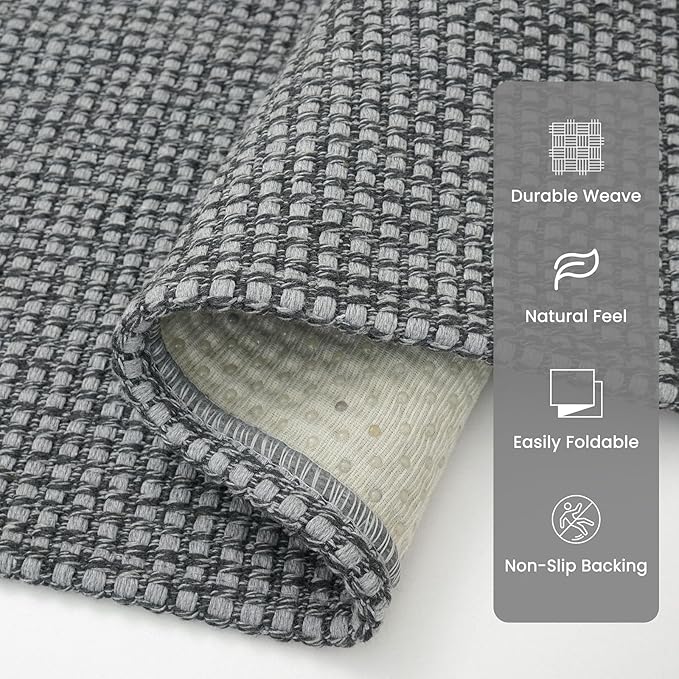 Braided Runner Rug 2x6 Ft Washable Runners for Hallways Non Slip Rubber Backed Kitchen Runners Cotton Entryway Runner Indoor, Woven Floor Carpet for Hall Kitchen Bedroom, Dark Grey/Grey