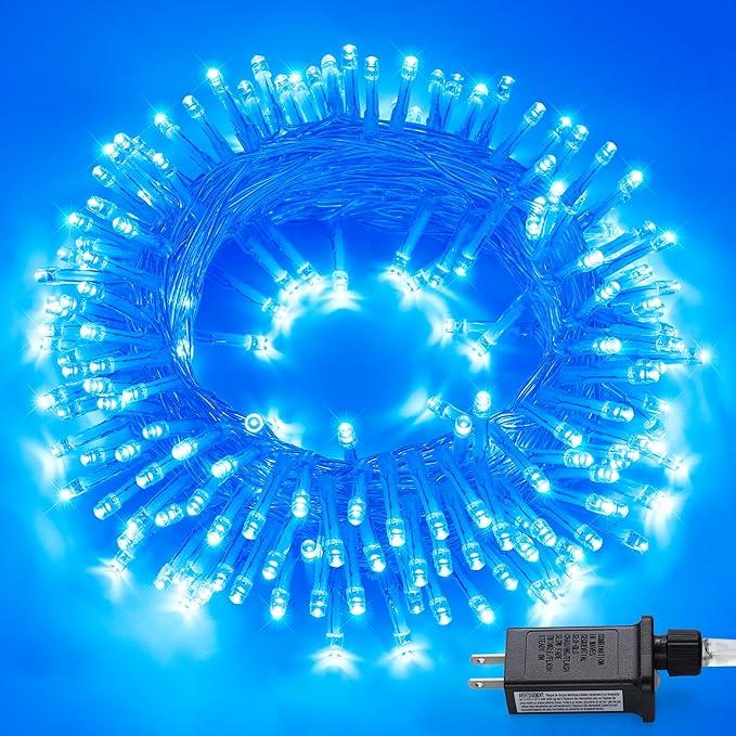 JMEXSUSS 150 LED Blue Christmas Lights Indoor Outdoor, Connectable 59 ft String Lights Plug in, 8 Modes Blue Twinkle Fairy Lights for Bedroom Patio Party Tree Christmas Decorations