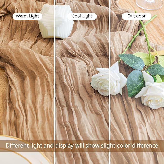 6PCS Table Runner Cheesecloth 10FT Nude Boho Gauze Cheese Cloth Rustic Sheer Table Runners for Wedding Bridal Baby Shower Party Decoration