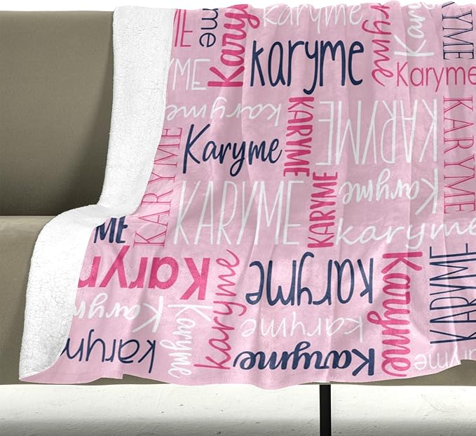 Personalized Blankets with Names Baby Gifts for Girls Boys Custom Soft Fleece and Sherpa Name Blanket for Kids and Adults Birthday for Daughter Son Granddaughter Grandson (Light Pink)