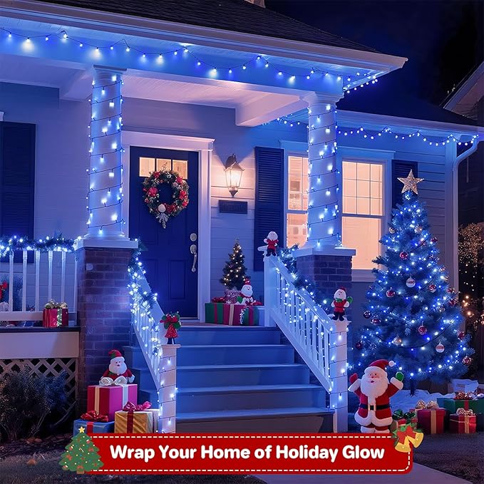 Extra Long 264Ft 800 LED Christmas Lights with Timer, Green Wire Fairy Starry String Lights Plug in, 8 Modes and Memory, forIndoor Outdoor Xmas Tree Wedding Party Decoration,Blue