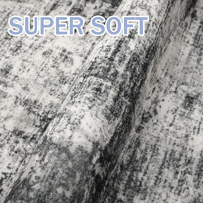 IOHOUZE Abstract Runner Rug 3x14 Ft Washable Runners for Hallways, Non Slip Kitchen Runner Printed Faux Wool Entryway Runner Indoor, Modern Abstract Floor Carpet for Hall Stair, Black Grey