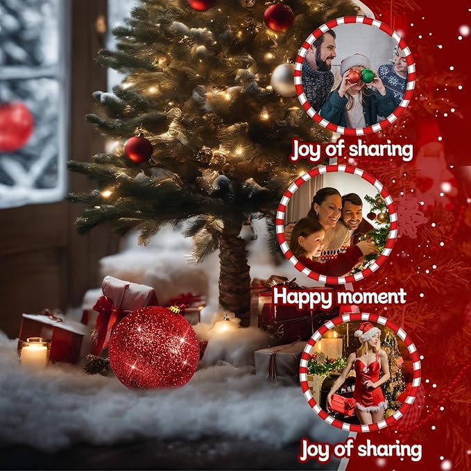 2Pack Red 8" Large Christmas Balls Christmas Tree Decoration Ornaments Shatterproof Glitter Christmas Hanging Balls for Christmas Tree Party Wedding Indoor Outdoor Holiday Decoration(Red, 8inch-2pcs)