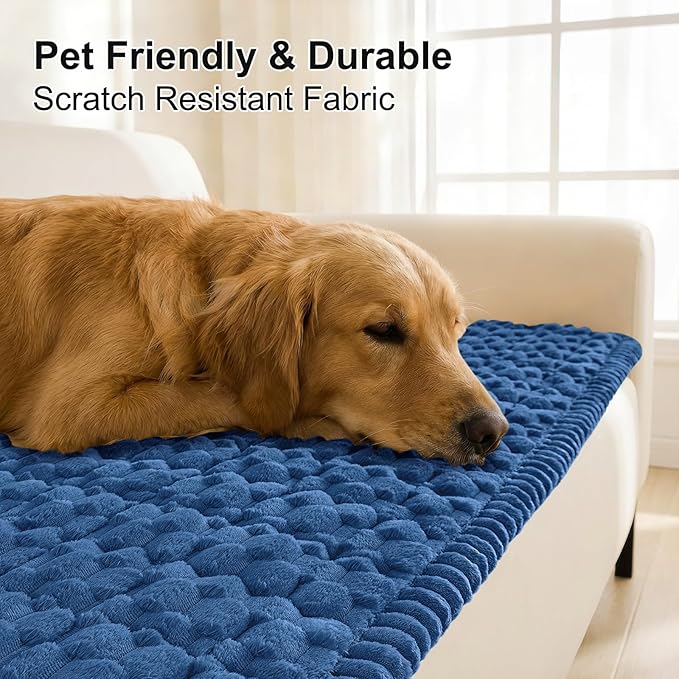 Smiry Pet Couch Cover for 3 Cushion Sofa, Non-Slip Fuzzy Couch Cover for Dogs Washable, Thick Soft Sofa Slipcovers Cushion Protector Pet Friendly (Navy, 27.6" x 88")