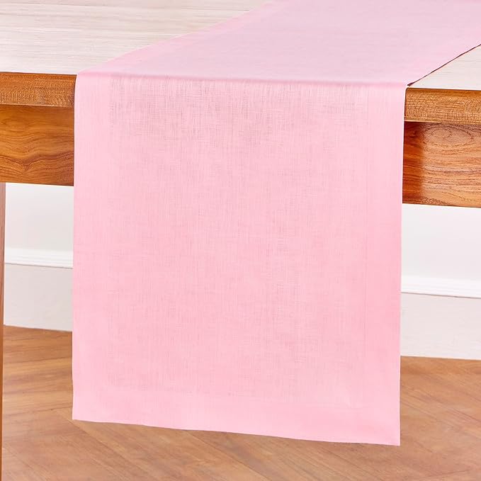 Solino Home Linen Table Runner 60 Inches - 100% Pure Linen Pink Lemonade Table Runner 14 x 60 Inch Ideal for Dresser and Coffee Tables, Valentines, Spring, Easter - Fete