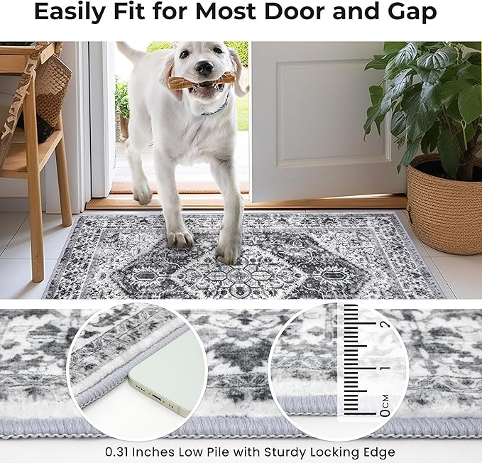 KOZYFLY Runners for Hallways 2x12 Ft Extra Long Washable Kitchen Runner Rug Boho Runner Rug for Entryway Indoor Printed Faux Wool Stair Runner Floor Carpet for Stair Kitchen Hall, Grey