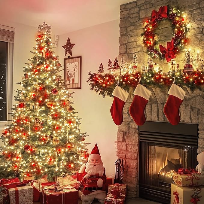 LAMPHOME 100 Count RED and Warm String Lights - 21.6FT LED Christmas Lights, Mini led Lights for Indoor Outdoor Home Holiday Party Wedding Independence Day Decoration